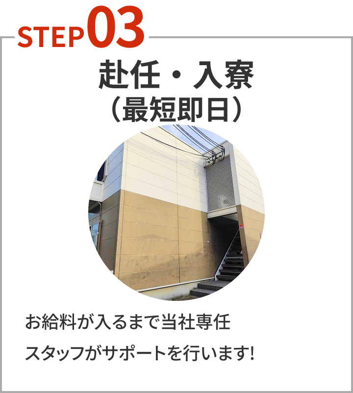 赴任・入寮（最短即日）