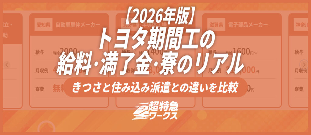 トヨタ期間工の給料・満了金・寮のリアル｜きつさと住み込み派遣との違いを比較【2026年版】